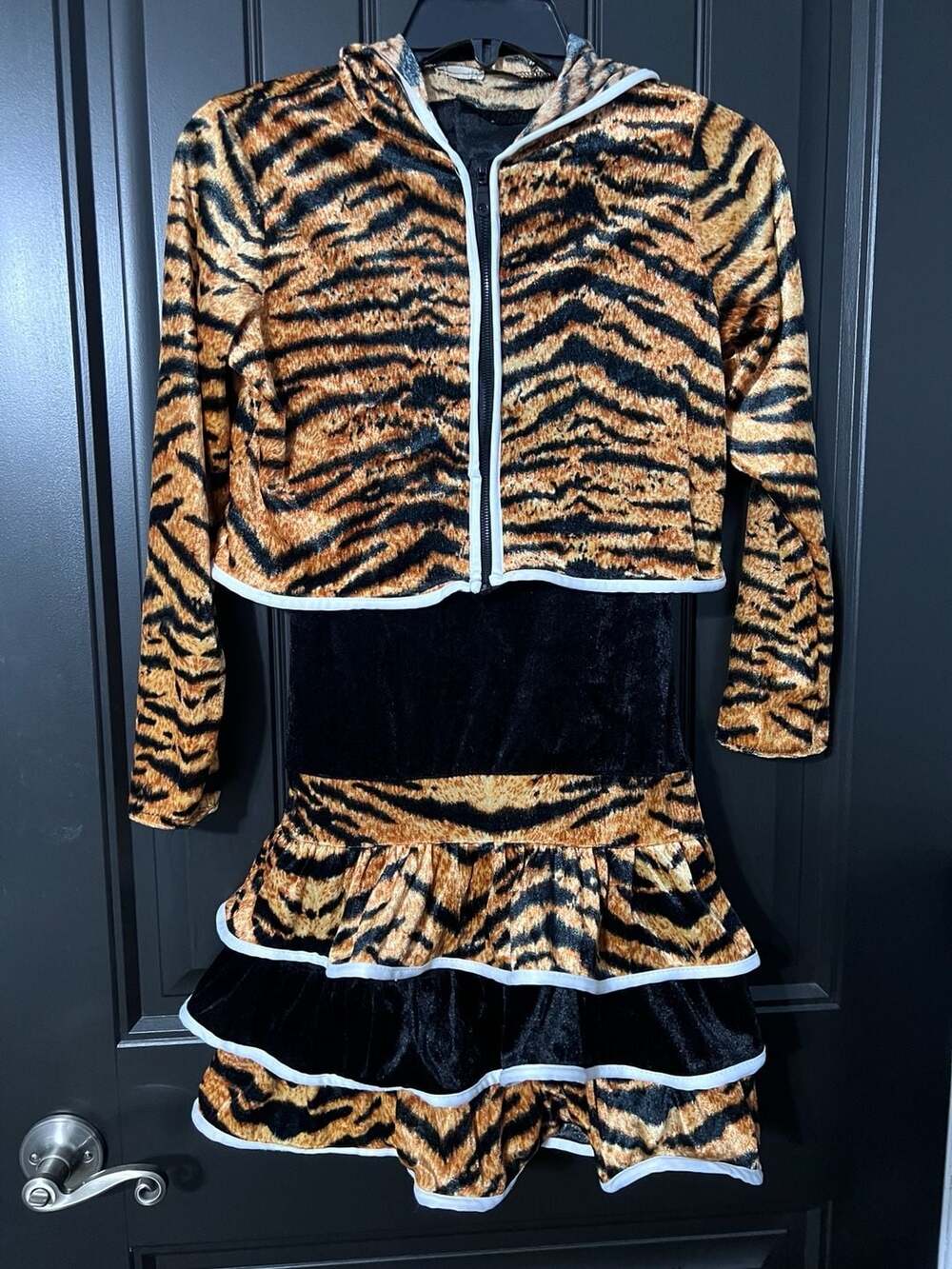 Tiger Costume Dress With Hooded Jacket, Gloves, and Tail